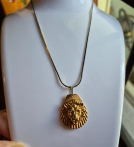 Vintage Executive Male Lion Head Gold Tone Pendant Necklace 18KT. GOLD SHIELD - Picture 1 of 18