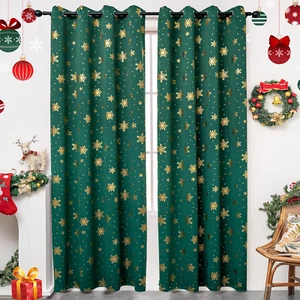 Snowflake Christmas Curtains for Living Room, Luxury Gold Foil Print Blackout Cu - Picture 1 of 2
