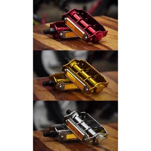 BMX Bicycle Bike Vintage Pedals Red Chrome Gold 1/2"  Flat-Platform Free Ship - Picture 1 of 7