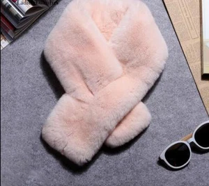 Real Rex Rabbit Scarf Double Sizes Blush Pink Velvet like Rex Rabbit Collar - Picture 1 of 4