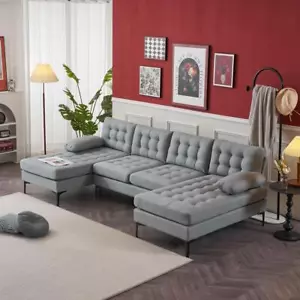 FCH 4 Seats Modern Sectional Sofa Set with 2 Chaise Living Room Couch Light Grey - Picture 1 of 9