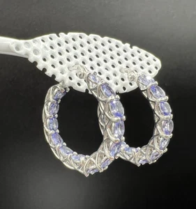 BBJ Sterling Silver Tanzanite Hoop Earrings, Large - Picture 1 of 10