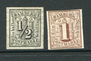HAMBURG German States 1859 1/2s + 1s Imperf Unused 2 Stamps Signed - Imagen 1 de 2