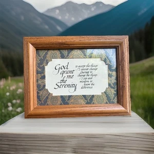 Vintage Serenity Prayer Framed Calligraphy 8.5”x6.5” Green Navy Gold Wall Art - Picture 1 of 5