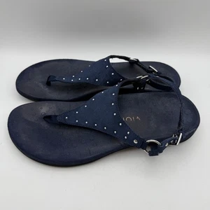 Vionic Margot Nieten Wildleder Zehenstegsandalen blau Größe 9,5 breiter verstellbarer Riemen - Bild 1 von 8