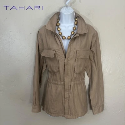 Chaqueta ligera Tahari mezcla de lino cremallera completa grande ligeramente usada 75% lyocell/25% lino Foto 1 de 4