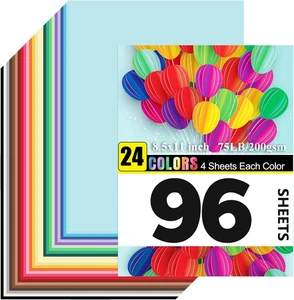 96 Blatt farbiger Karton 24 Farben, 8,5x11 Farbkarton Großpackung, 200 g/m²/75 Pfund  - Bild 1 von 12