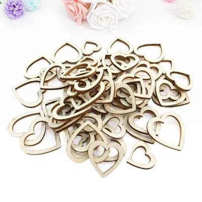  100 Pcs Hollow Heart Shape Wood Craft Festival Party Decorations - image 1 of 4