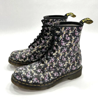 Dr Doc Martens Boots Women Size 8 Floral Meadow Black Pink Leather 11821 Vintage - Image 1 of 4