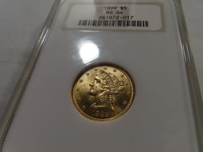 S30 USA 1899 GOLD $5 Liberty Head Half Eagle NGC MS-64 Old Fatty Holder - Image 1 of 2