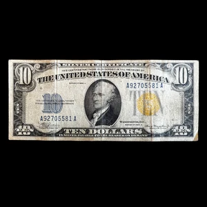 1934A Ten Dollar $10 US Silver Certificate North Africa Note Yellow Seal - FINE - Picture 1 of 4