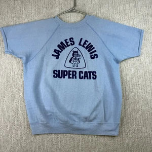 Vintage 70s Sweatshirt James Lewis Super Cats Men’s XL Short Sleeve Blue - Picture 1 of 10