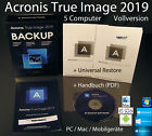 Acronis True Image 2019 Pełna wersja 5 PC/Mac Box, CD + Universal Restore Oryginalne opakowanie Nowy