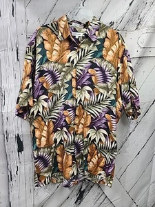 Pierre Cardin HAWAIIAN Shirt Mens Med Green Blck Brown Button  up Palm LeavesNEW - Picture 1 of 8