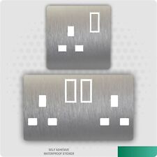 Brushed Aluminium Silver Metal Effect UK Plug Socket Sticker Bedroom Living Room