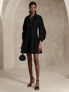 BANANA REPUBLIC Paxton Mini Abito Popeline XS | Nero #755242 NUOVO - Foto 1 di 4