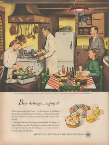 1948 Americas Beverage of Moderation Beer Belongs Enjoy It Couple Cook Print Ad - Picture 1 of 1