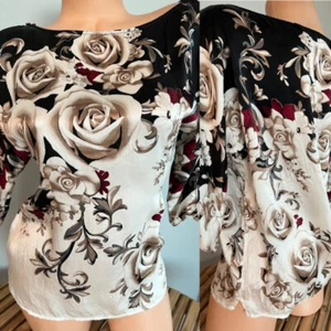 Y2K WHITE HOUSE BLACK MARKET 100% SILK FLORAL TOP sz XS - Picture 1 of 2