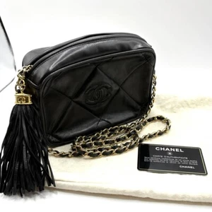 CHANEL Matelasse Lambskin Fringe Chain Shoulder Bag Black - Picture 1 of 12