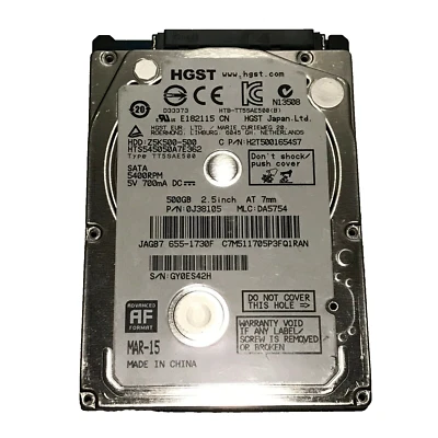 HGST 500GB Laptop Hard Drive HDD 2.5" 5400RPM SATA 3Gb/s 8MB Cache Z5K500-500 - Image 1 of 2