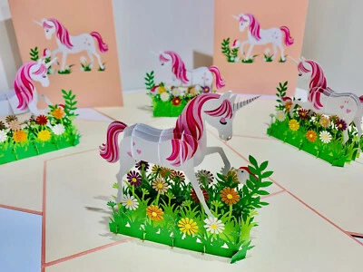 OrigamiPopCards.com Hada Unicornio 3D Pop Up Tarjeta de Felicitación Cumpleaños Niña Foto 1 de 4