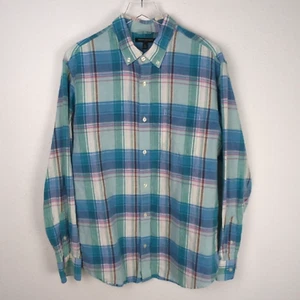BANANA REPUBLIC camicia uomo con bottoni XL blu verde a quadri lino cotone - Foto 1 di 11