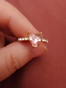 Pink plastic heart shaped 2ct And Set Into gold plated Ring Size UK N USA 6.5 - Picture 1 of 3