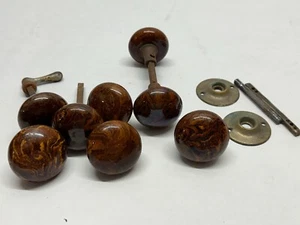 Lot of 8 - Antique 1800's Tiger Swirl Porcelain Door Knobs Bennington Brown - Picture 1 of 10