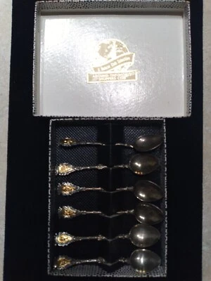 6 Florentine Silver Demitasse Spoons with Gold Design. Made in Italy. New. - Image 1 of 4