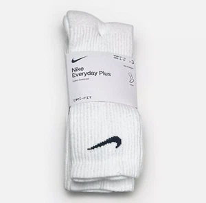 AUTHENTIC Nike Unisex Everyday Plus Crew Socks 3-PAIRS WHITE LARGE M8-12/W10-13 - Picture 1 of 5