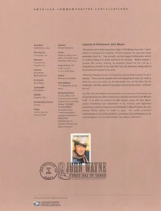 #0430 37c John Wayne Stamp #3876 - USPS Souvenir Page - Picture 1 of 1