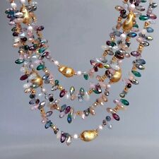 4 Strands Multi Color Crystal Brushed Bead White Pearl Statement Necklace
