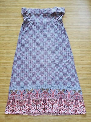 Maxi Falda LOVEAPPELLA Zaria Estampado Borde Tejido Azul Boho Cintura Plegable Usada Foto 1 de 4