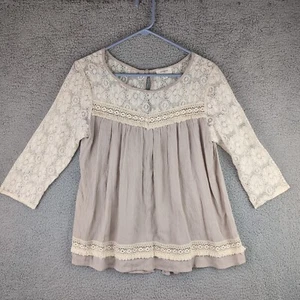 Blusa Top Camisa Mujer Umgee Crema Beige Encaje Espalda Abierta Manga 3/4 Talla S Boho - Imagen 1 de 10