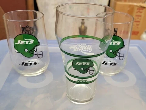 NY Jets Glasses Set of  3 NFL Green White Vintage 1978 - 1997 Cover