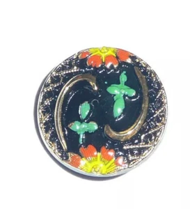  Czech Glass Flower Shank Button 18mm Black w/Gold, Yellow, Orange, Green Finish - Picture 1 of 5