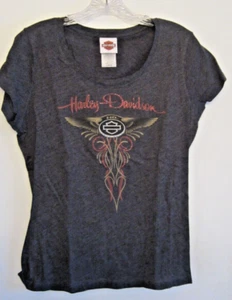 Women's L Harley Davidson 110th Anniversary Cap Sleeve Fitted Black Tee New - Picture 1 of 4