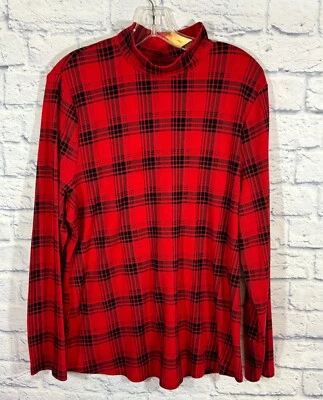Top Charter Club para mujer XL falso cuello tortuga algodón pima a cuadros rojo Foto 1 de 4