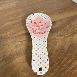 Farberware Spoon Rest Melamine Pink Red Dots Good Things Come To Those Who Bake - Picture 1 of 3