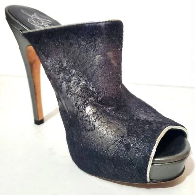 Alejandro Ingelmo leather pewter black Ombre open toe slides stiletto shoes 38 - Image 1 of 4