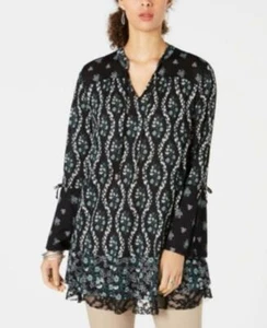 MSRP $55 Style & Co Lace-Trimmed Bell-Sleeve Tunic Top Black Size Small - Picture 1 of 1