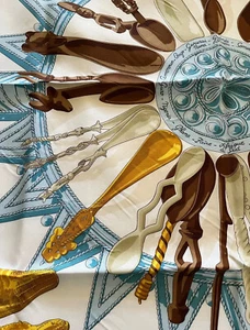 HERMES Scarf D’AFRIQUE Authentic 90 cm Silk Pale Blue Gold Cream Brown - Picture 1 of 17