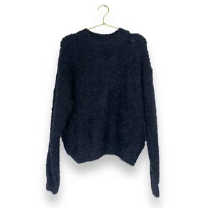 SO Black Eyelash Fuzzy Lux Crewneck Pullover Drop Shoulder Sweater Size : L 490 - Picture 1 of 8