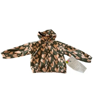 Bizz And Sass Girls Youth 4T Heart Jacket Organic Cotton Olive Green Pink FLAWED - Picture 1 of 5