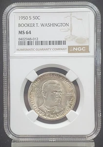 1950-S Booker T. Washington Half Dollar- NGC Graded MS64 - Picture 1 of 4