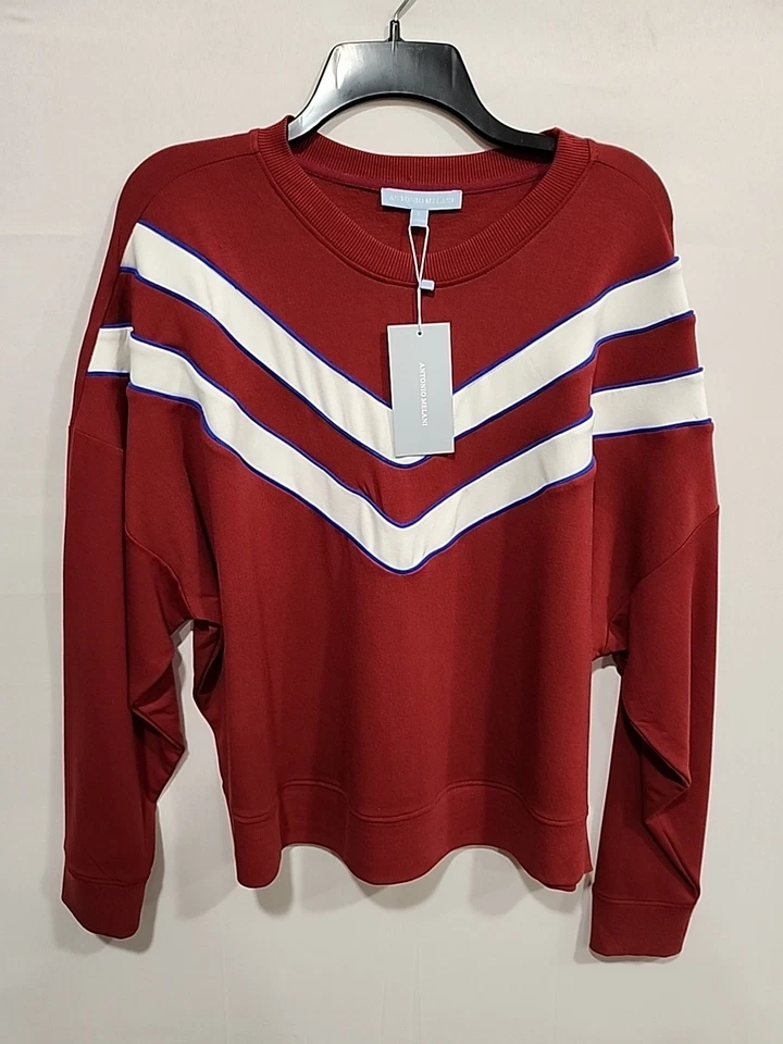 Suéter Antonio Melani Nuevo con Etiquetas Active Rayas Piping Cuello Redondo Mujer L Borgoña Nuevo Foto 1 de 4