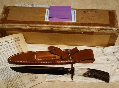 NUEVO DE COLECCIÓN RANDALL #1 MODELO DE CIERVO 8" BOWIE GRIND MANGO DE CIERVO FUNDA CAJA PAPELES Foto 1 de 4