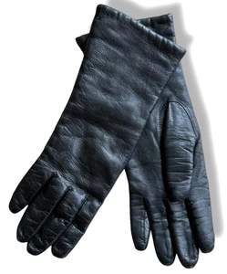 Guantes de cuero negros vintage de longitud media forrados en acrílico para mujer - buen estado - Imagen 1 de 6