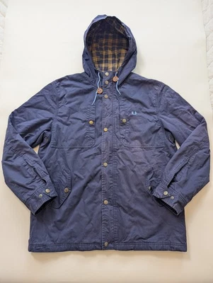 Fred Perry Jacket Mens Large Navy Blue Parka Plaid Lined Field Mod Casual  - Image 1 of 4