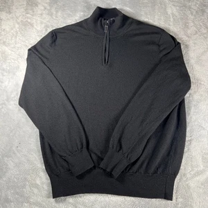 Jos A Bank Traveler Mens Large Black Merino Wool 1/4 Zip Pullover Sweater - Picture 1 of 6